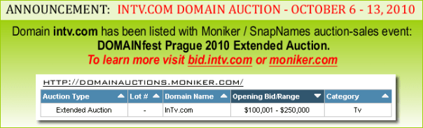 intv.com domain auction announcement